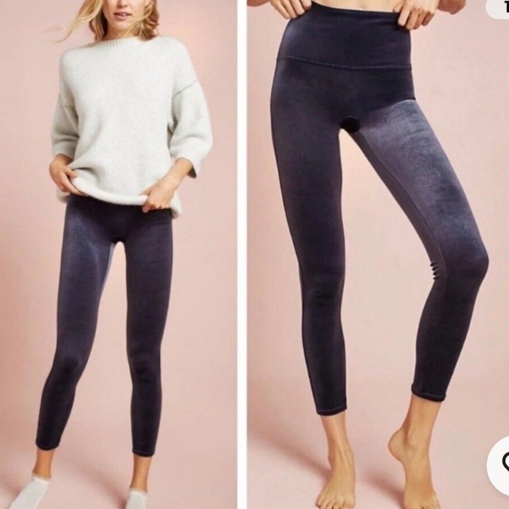 Spanx‎ Ready To Wow Blue Velvet High Waisted Leggings Women’s Sz S